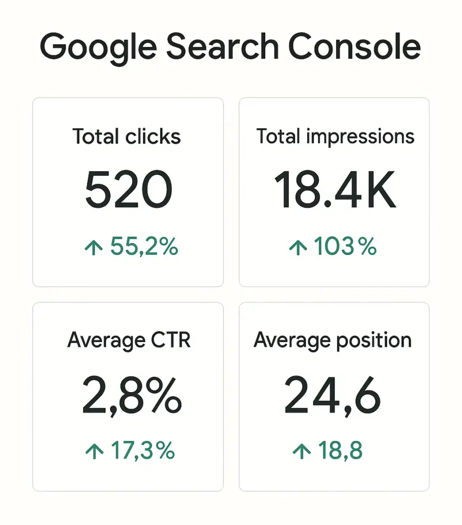 SEO for Career Consultants: How to Get Discovered in Bengaluru 8 SEO analytics dashboard showing positive growth trends and key metrics e1760174029384